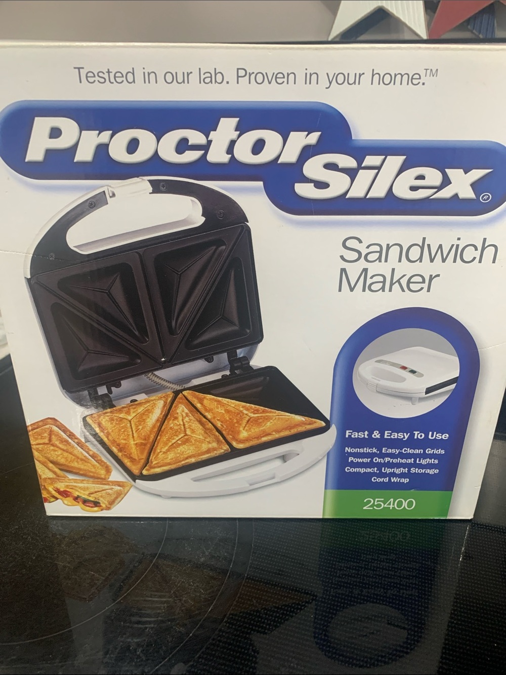 NEVER USED! Proctor Silex White Sandwich Maker - 2-Slice Triangle Press
